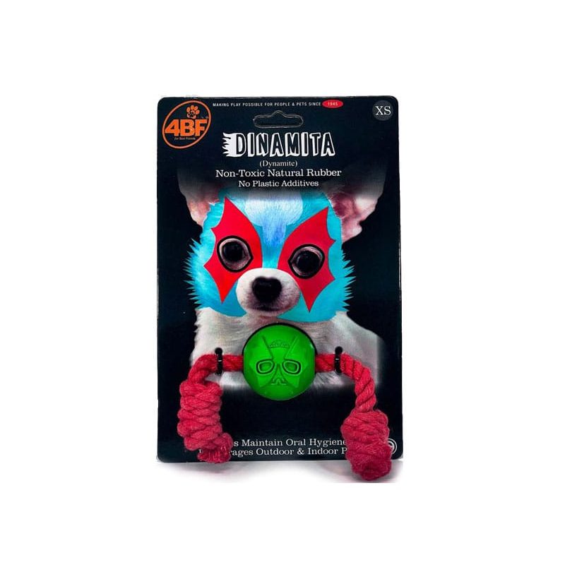 4BF Dynamite Rubber Ball With Rope Dog Toy, X-Small