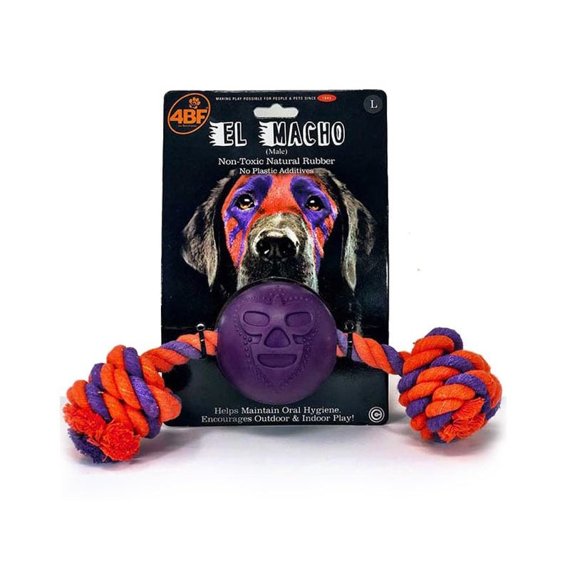 4BF Macho Rubber Ball With Rope Dog Toy, Large