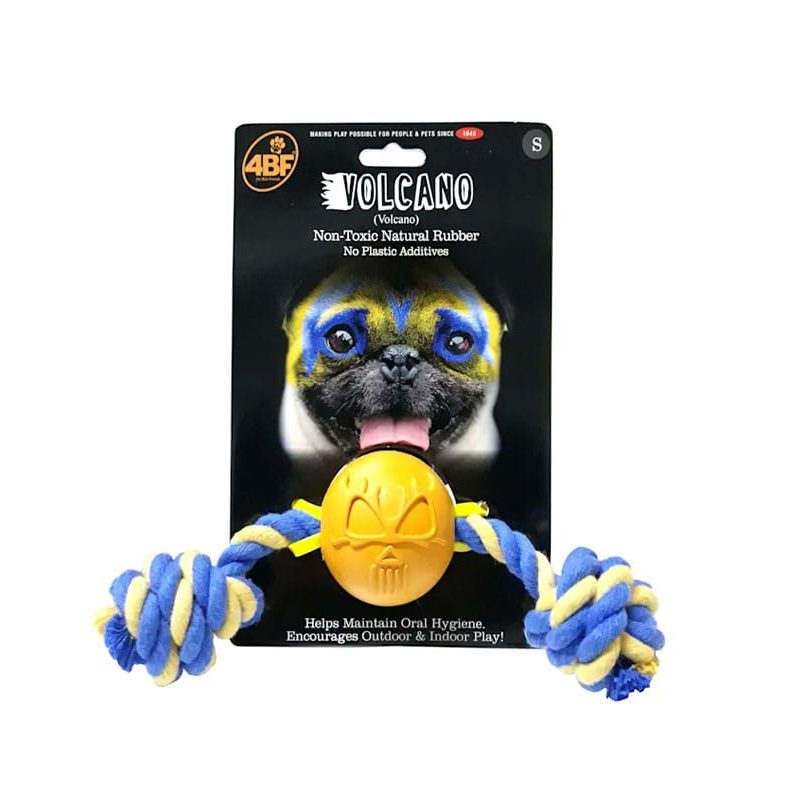 4BF Volcano Rubber Ball With Rope Dog Toy, Small