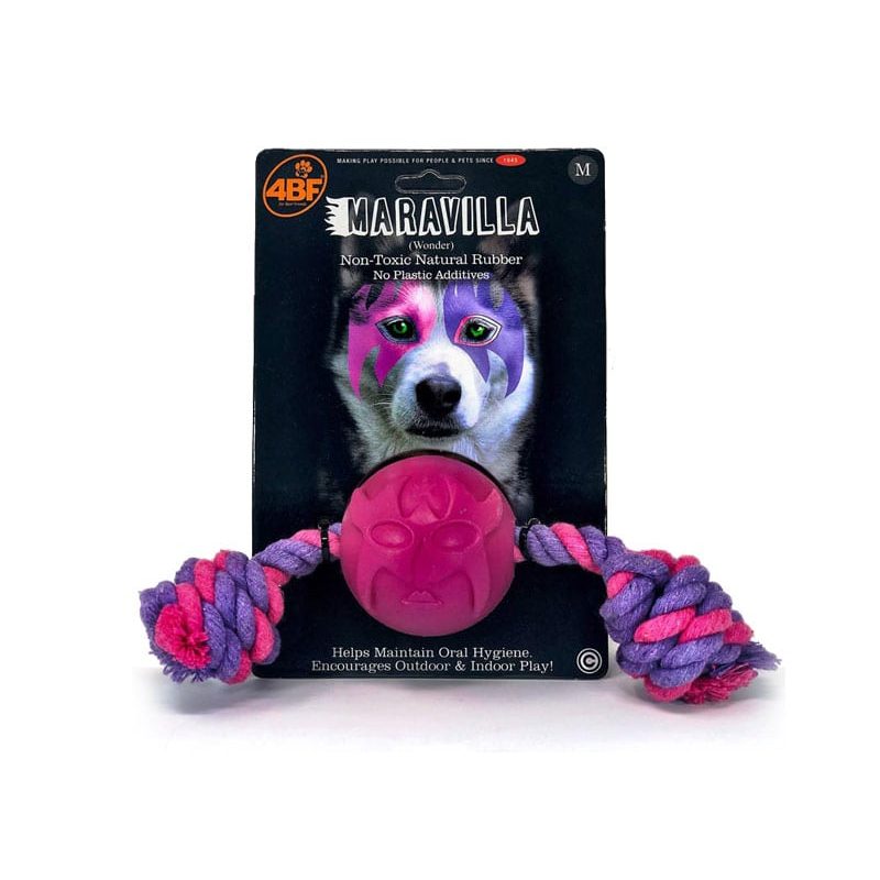 4BF Wonderer Rubber Ball With Rope Dog Toy, Medium