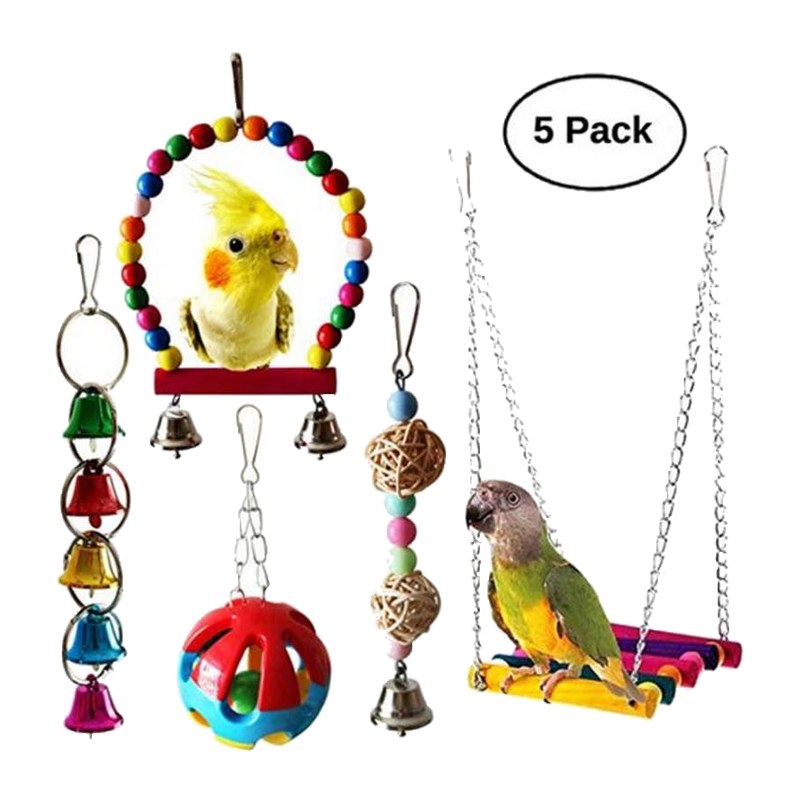 5 Pieces Bird Parrot Toys Play Set for Bird Cage