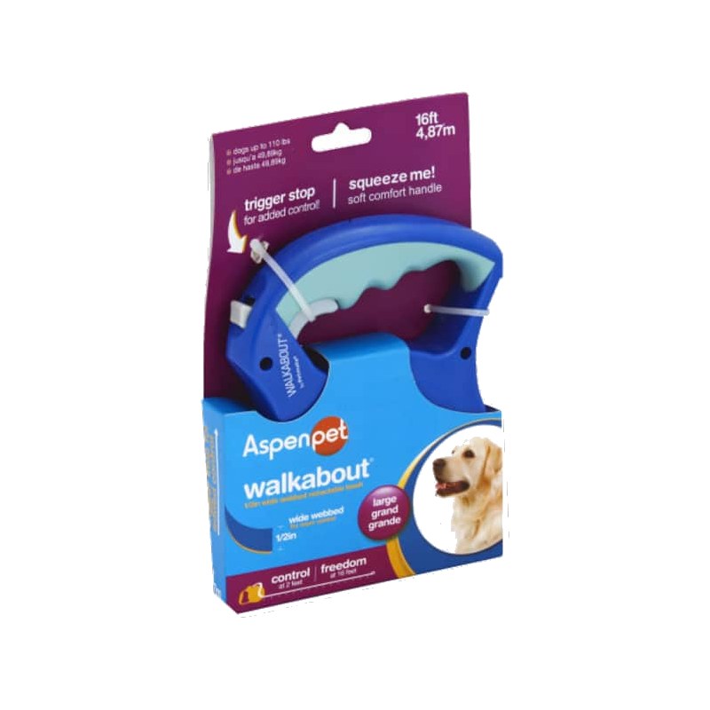 Aspen Pet Walkabout Large 1/2 inch Wide Webbed Retractable 16 ft Leash