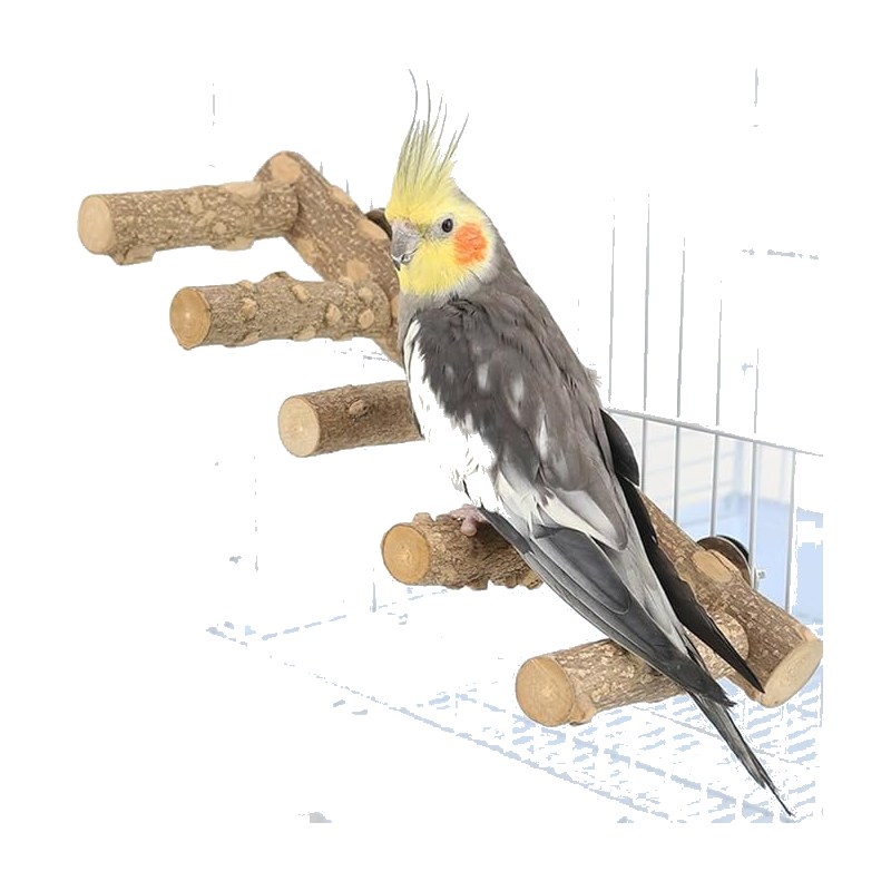 Bird Parrot Ladder Perch for Cage, Natural Wood