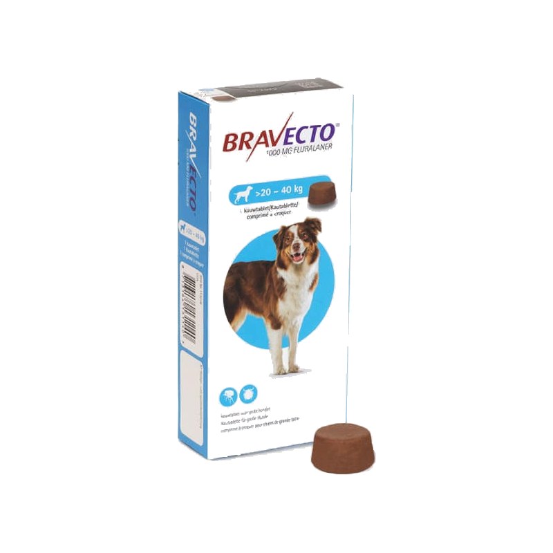 Bravecto 1000mg Fluralaner Tablet for Ticks & Fleas in Dogs 20Kg – 40Kg