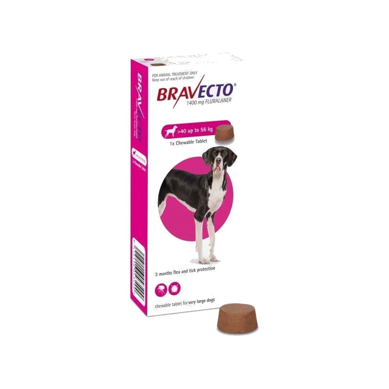 Bravecto 1400mg Fluralaner Tablet for Ticks & Fleas in Dogs 40Kg – 56Kg