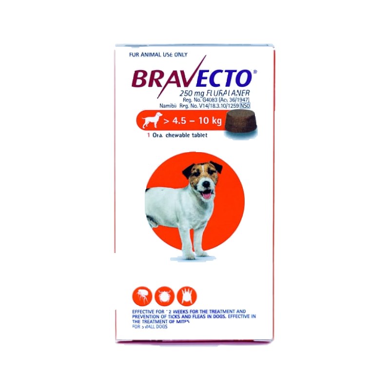 Bravecto 250mg Fluralaner Tablet for Ticks & Fleas in Dogs 4.5Kg – 10Kg