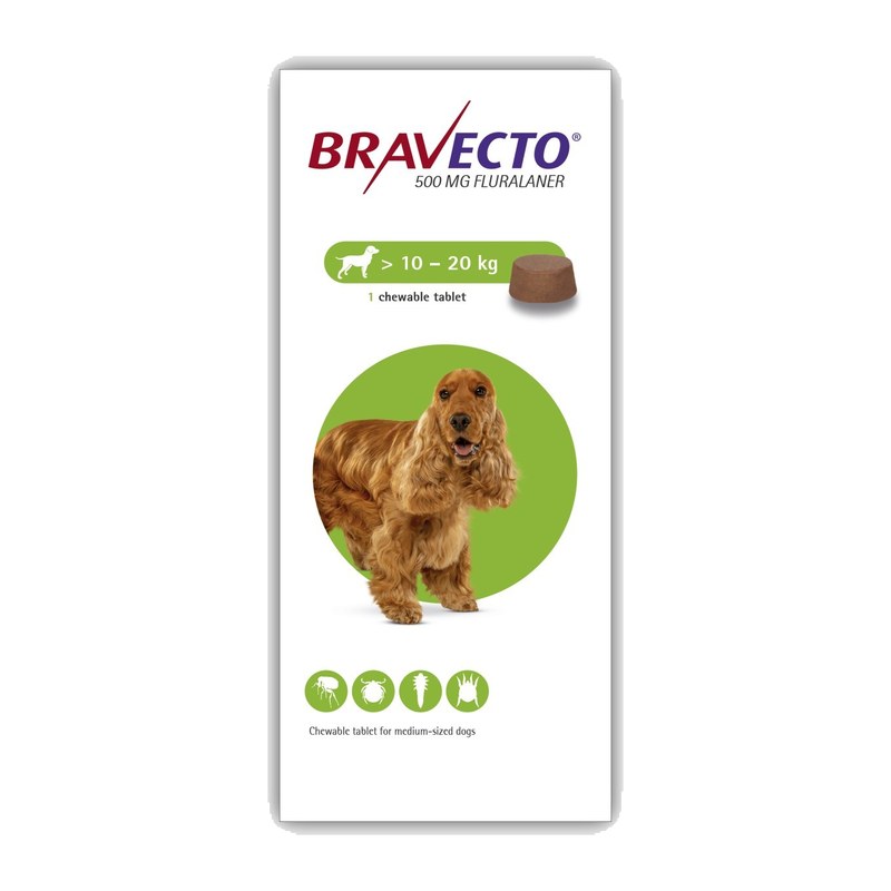 Bravecto 500mg Fluralaner Tablet for Ticks & Fleas in Dogs 10Kg – 20Kg