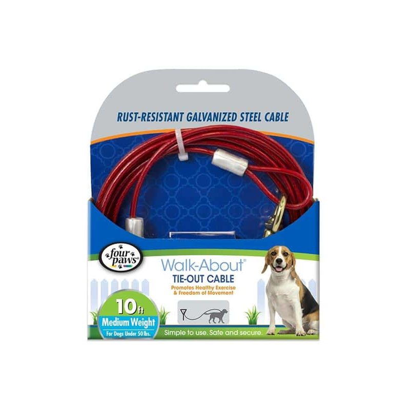 Four Paws Medium Weight Walk-About Tie-Out Cable, Red 10-Feet