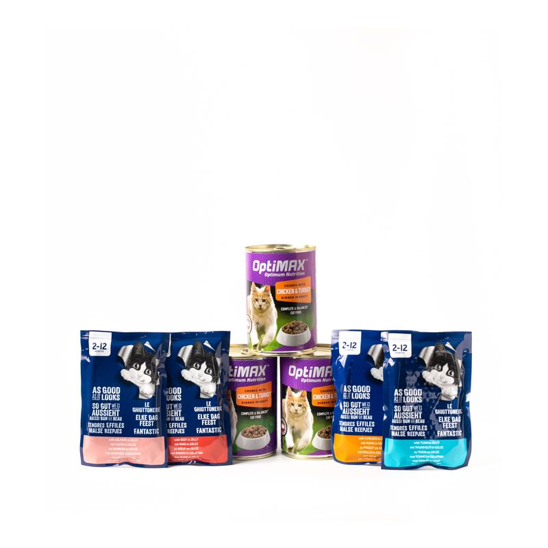 Kitten Wet Food Combo Felix Pouches and Optimax Cans