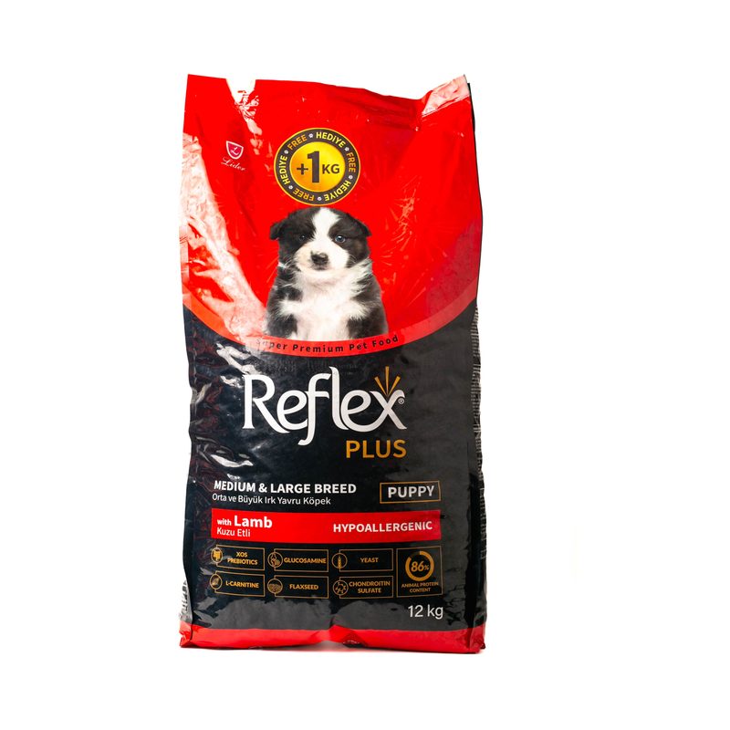 Reflex Plus Puppy Medium and Large Breed Dry Dog Food, Lamb Recipe, 12kg