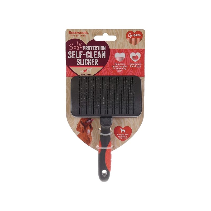 Rosewood Soft Protection Salon Grooming Self Cleaning Brush – Medium