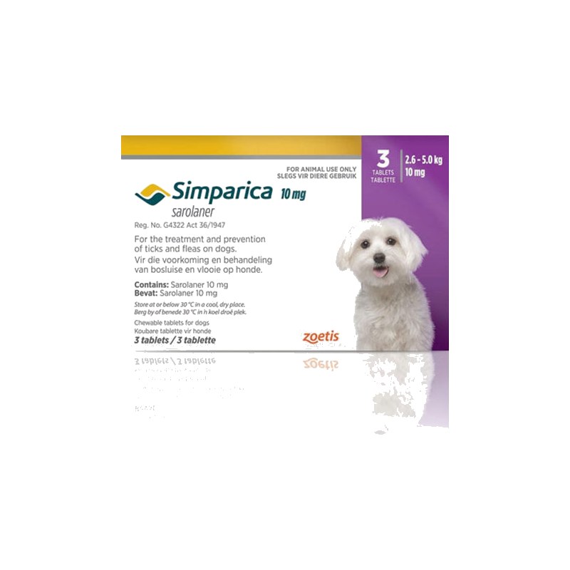 Simparica 10mg Chewable Tablets For Dogs >2.5-5kg (6-11 lbs)
