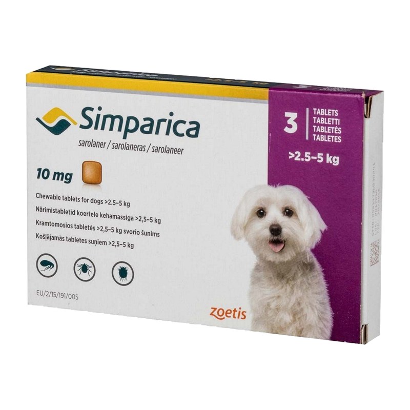 Simparica 10mg Chewable Tablets for Ticks & Fleas in Dogs 2.5Kg – 5Kg
