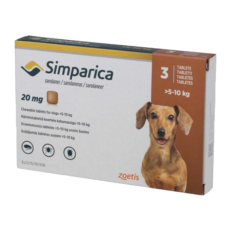 Simparica 20mg Chewable Tablets for Ticks & Fleas in Dogs 5Kg – 10Kg
