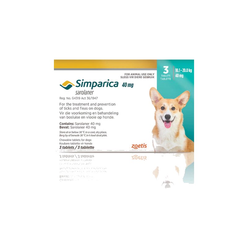 Simparica 40mg Chewable Tablets For Dogs >10-20kg (22-44 lbs)
