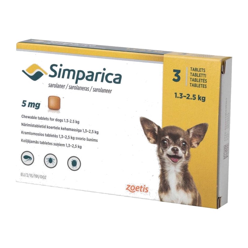 Simparica 5mg Chewable Tablets for Ticks & Fleas in Dogs 1.3Kg – 2.5Kg