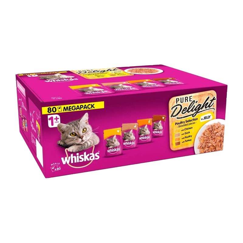Whiskas +1 Pure Delight Cat food (80 Pouches)