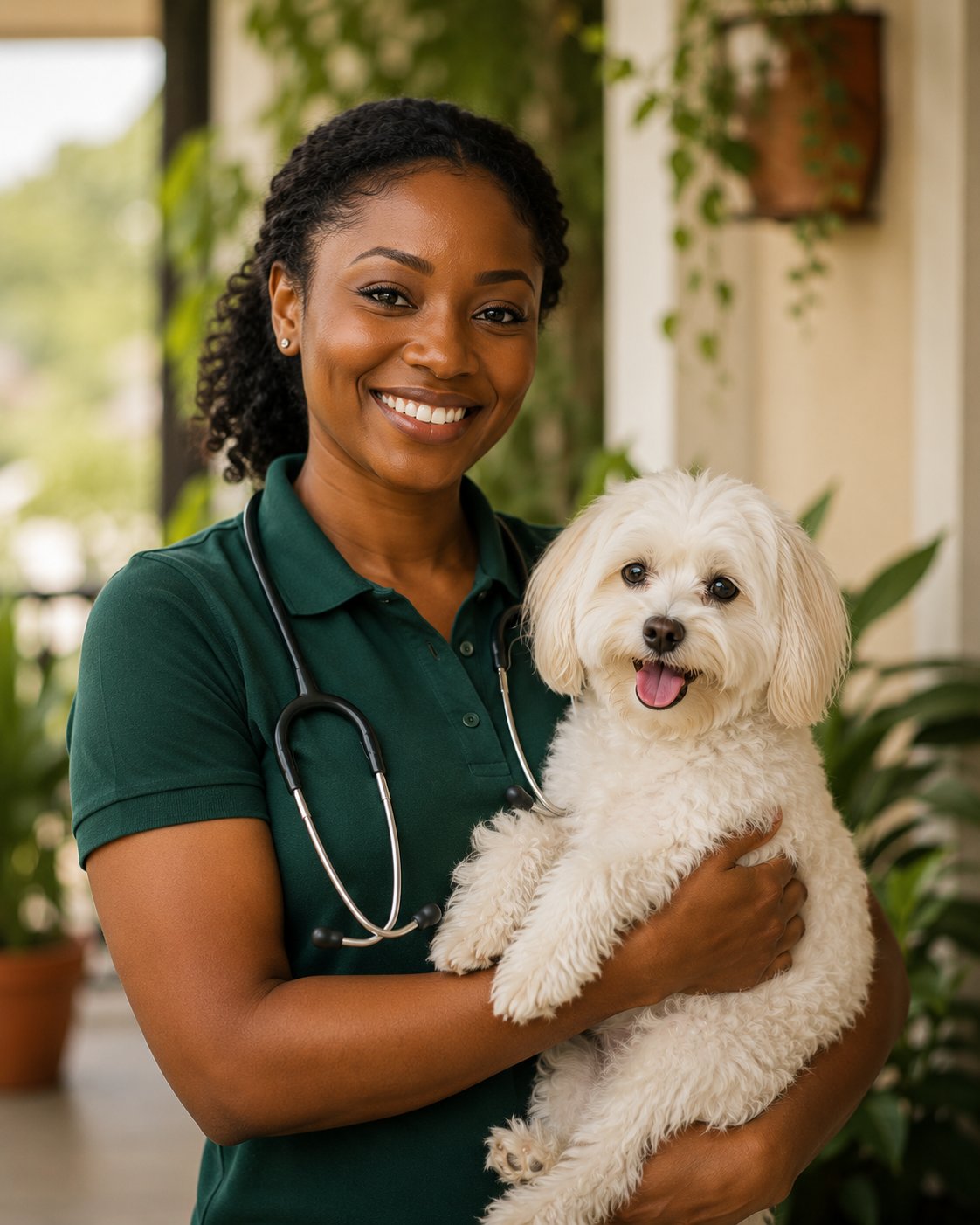 A Nexara veterinarian with a healthy dog
